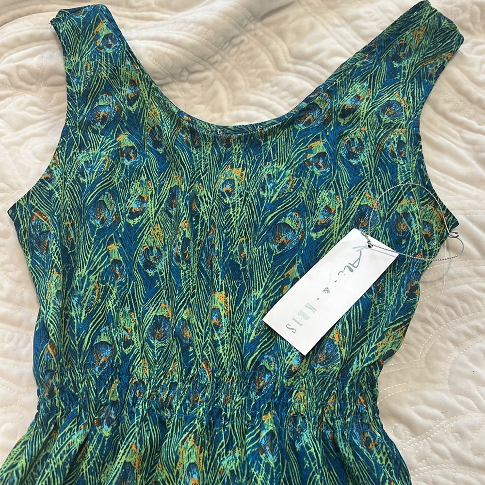 Peacock Feather Print Silky Sundress-sz M-NWT - Picture 2 of 13